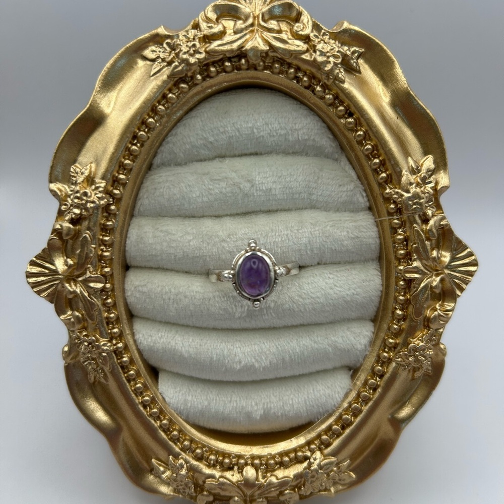 Elegant Purple amethyst and CZ Gemstone Ring in sterling Silver Setting